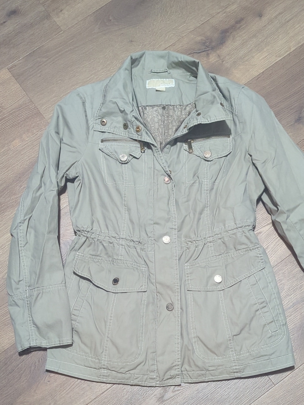 Michael Kors Olive Green Utility Jacket with Waist Drawstring